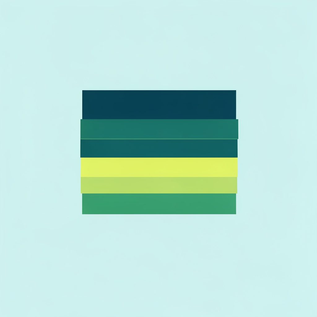 Flat vector icon of a stack of stylized wall panels in deep teal and bright yellow-green, simple geometric shapes on a pale cyan background, calm minimal mood